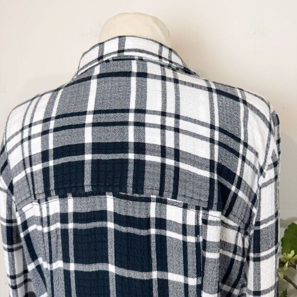 Pilcro Plaid Ruched Button-Down Blouse | Large | Anthropologie - Picture 8 of 13